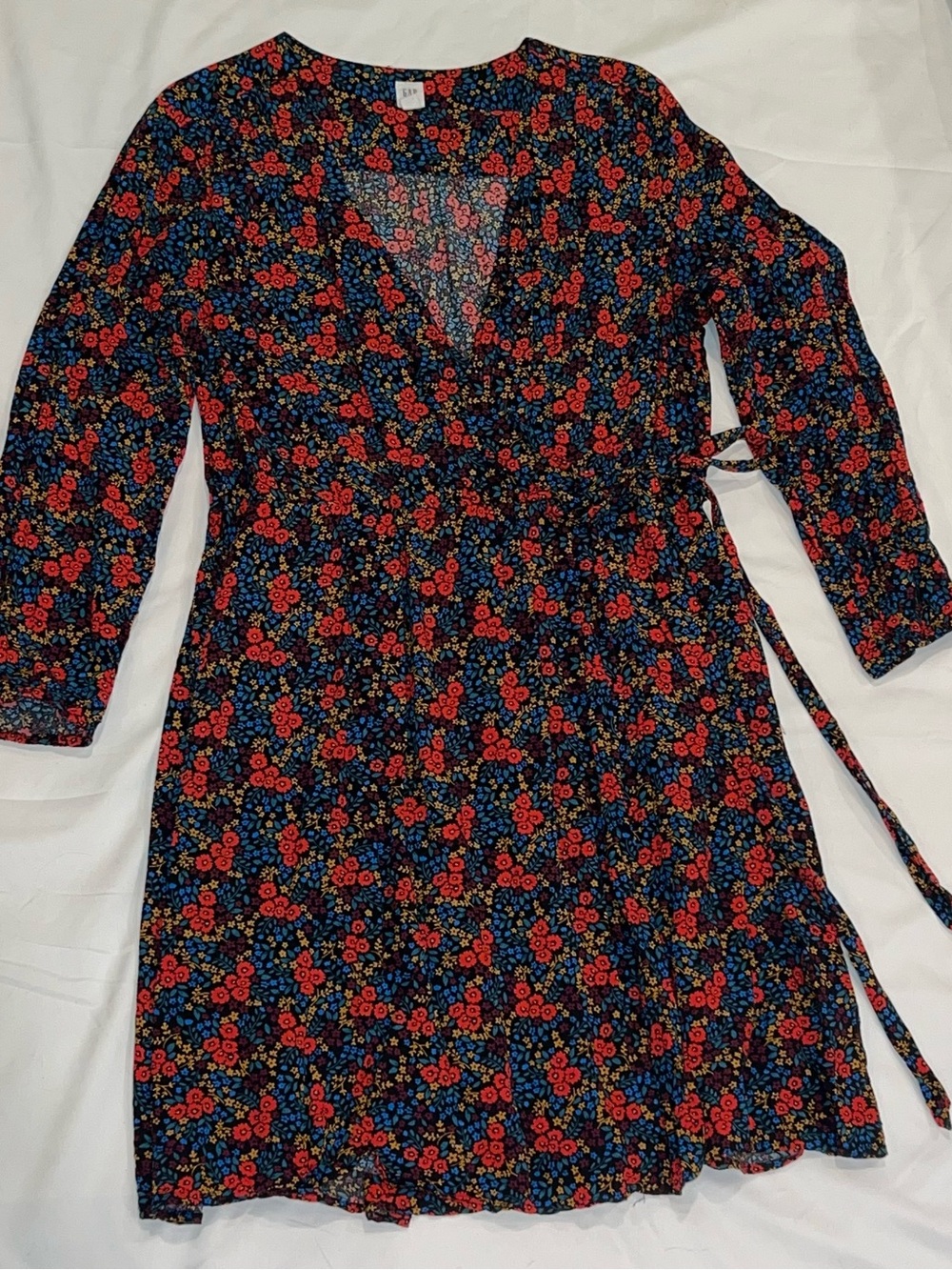 GAP Black Floral Dress with Red & Blue Blooms